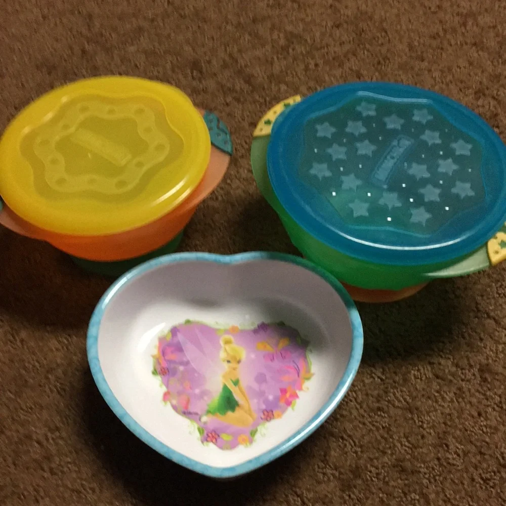 bibs & bowls for baby-5 holiday bibs & bowls-2 with tops, 1 Tinkerbell